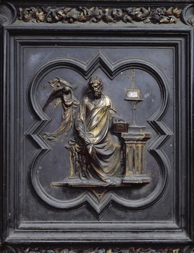 St Matthew the Evangelist, panel B of the North Doors of the Baptistery of San Giovanni, 1403-24 by Lorenzo Ghiberti